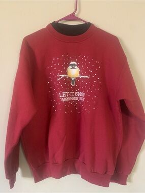 Red women’s Crewneck Sweater with Bird Snow Graphic